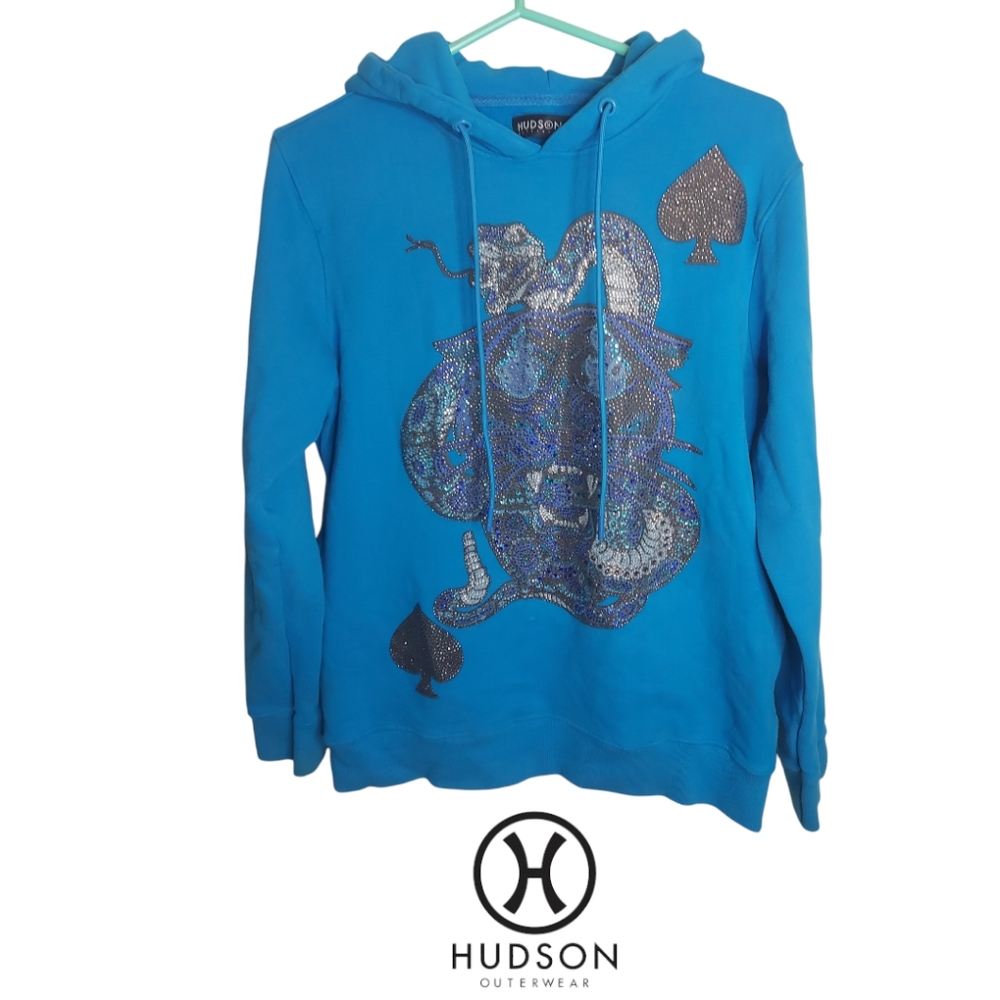Hudson Outerwear Men's Blue Rhinestone Embellished Hoodie